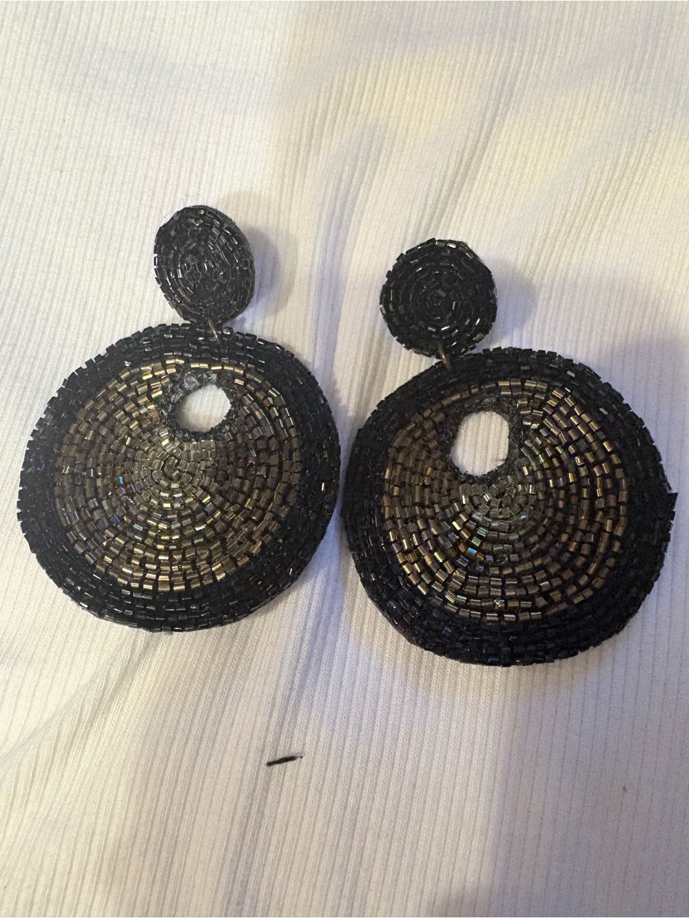 Black Beaded Circular Drop Earrings - Women Jewelry